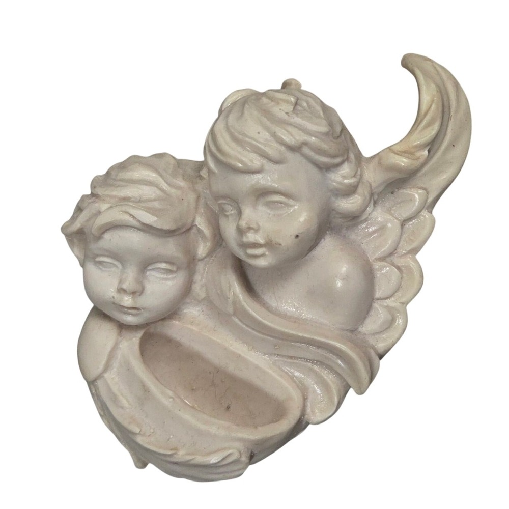 Vintage Cherub Angel Wall Plaque Pocket Holy Water Font Made in Mexico